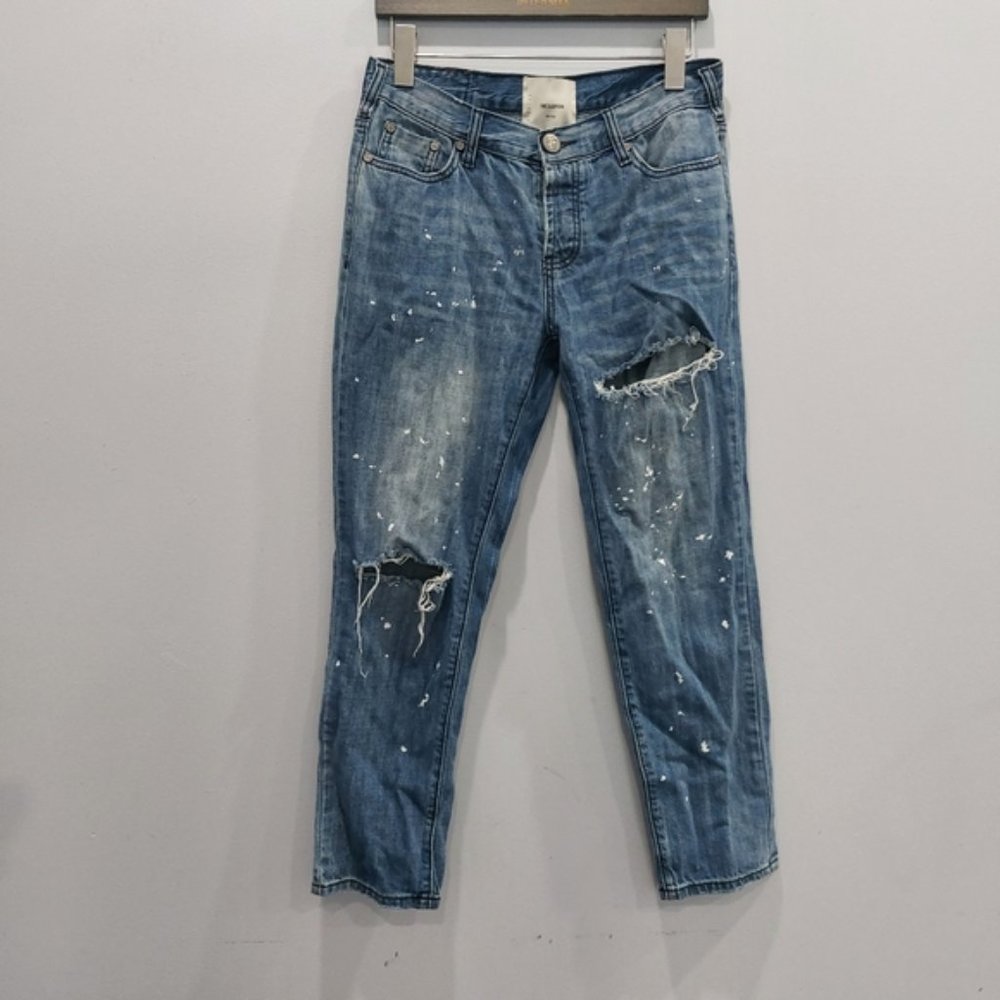 One Teaspoon Awesome Baggies Ripped Distressed Paint Splatter Jeans Size 26